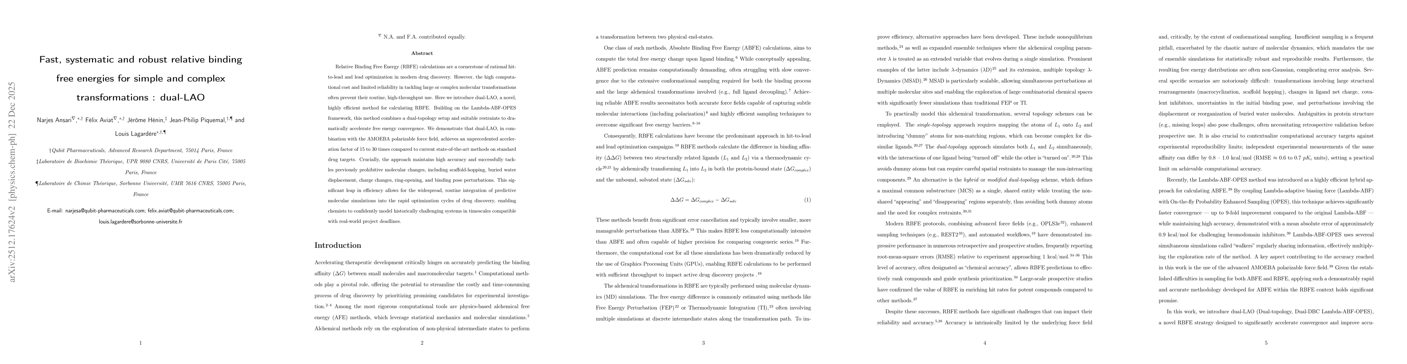 Thumbnail for Fast, systematic and robust relative binding free energies for simple and complex transformations : dual-LAO
