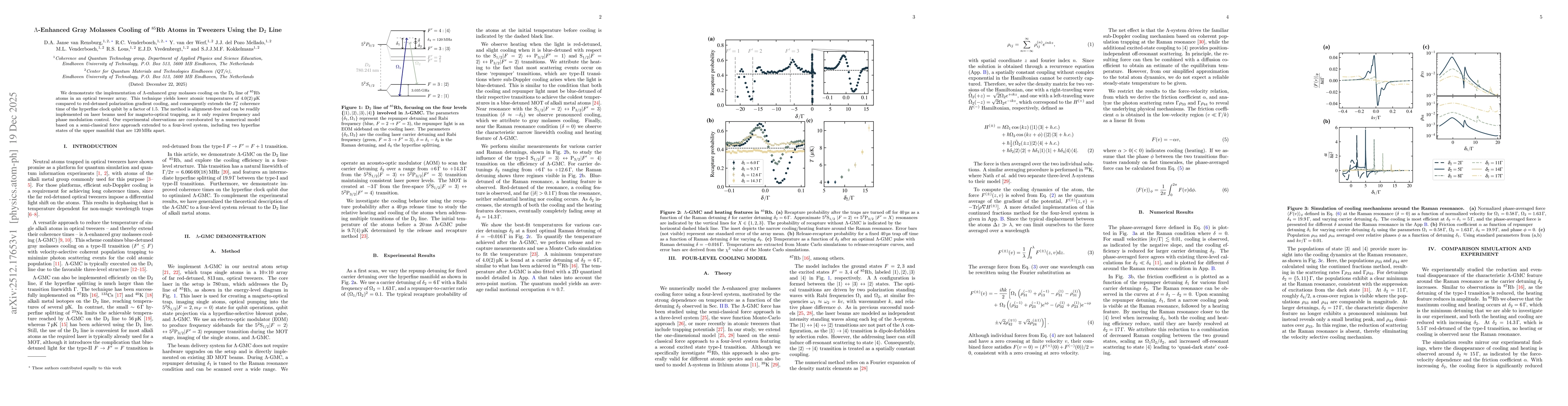 Thumbnail for $Λ$-Enhanced Gray Molasses Cooling of $^{85}$Rb Atoms in Tweezers Using the D$_2$ Line