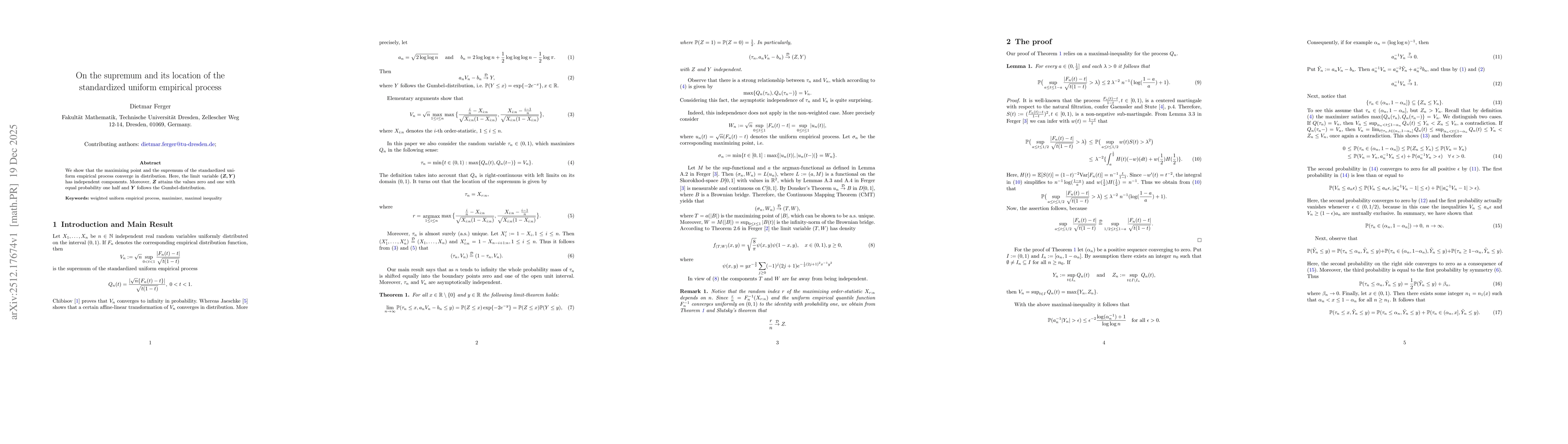 Thumbnail for On the supremum and its location of the standardized uniform empirical process
