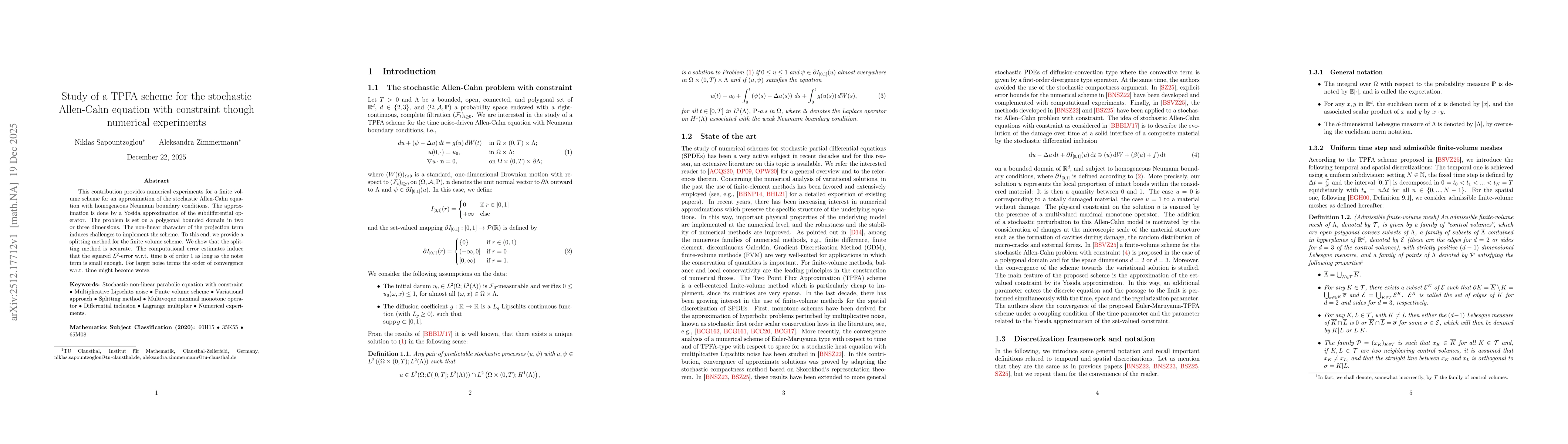 Thumbnail for Study of a TPFA scheme for the stochastic Allen-Cahn equation with constraint though numerical experiments