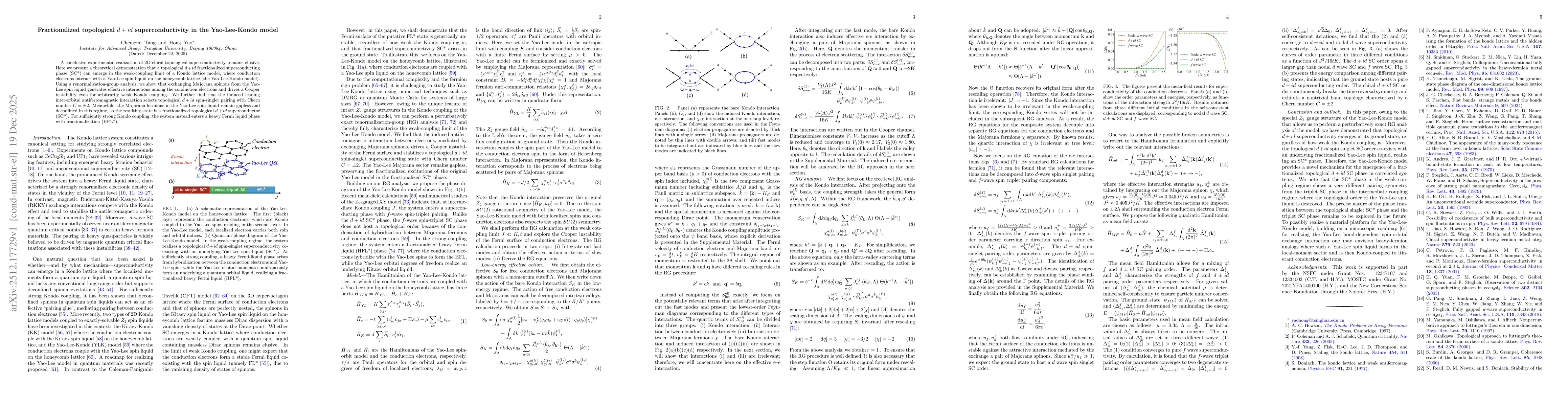 Thumbnail for Fractionalized topological d+id superconductivity in the Yao-Lee-Kondo model