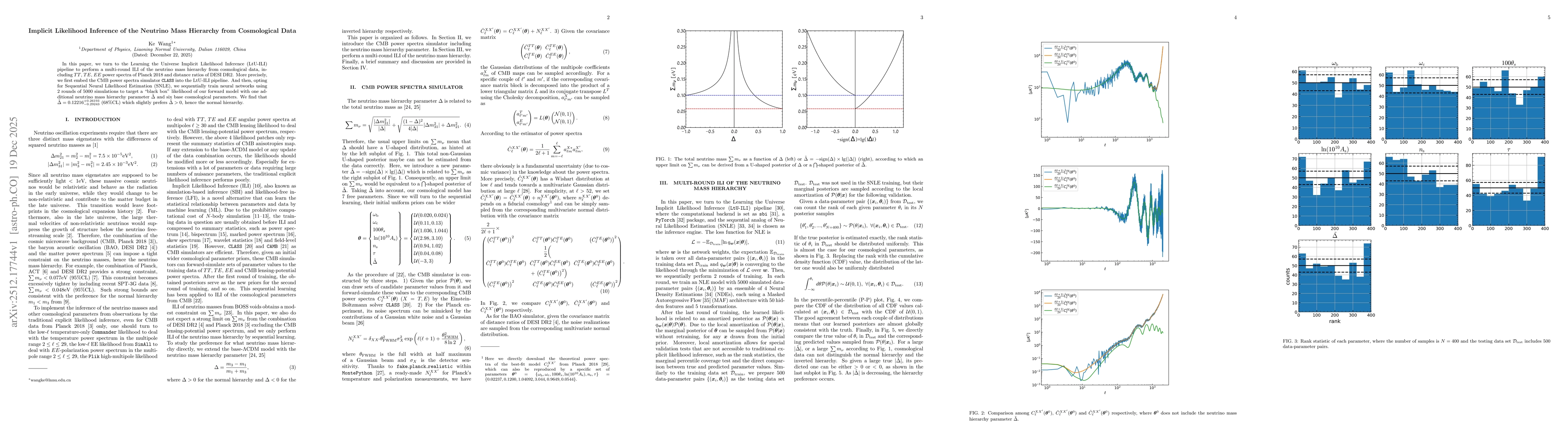 Thumbnail for Implicit Likelihood Inference of the Neutrino Mass Hierarchy from Cosmological Data