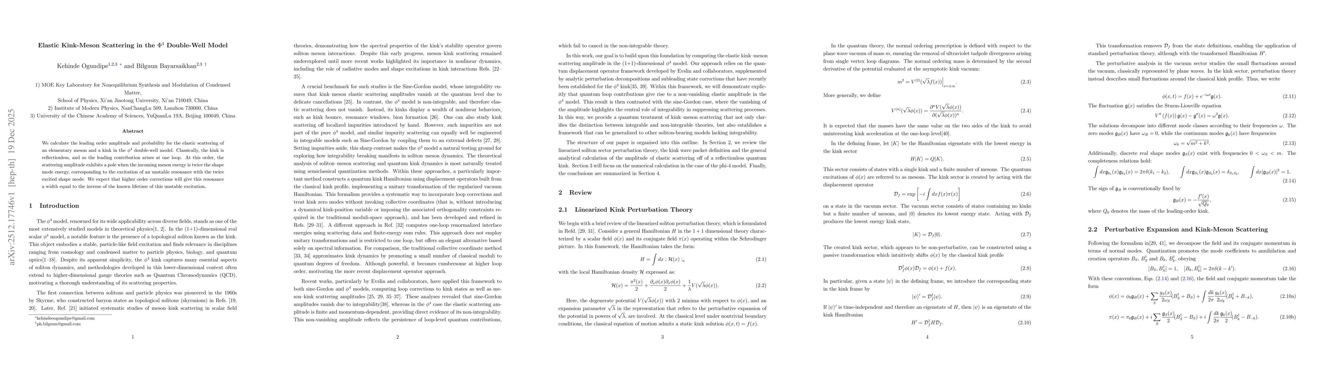 Thumbnail for Elastic Kink-Meson Scattering in the $Φ^4$ Double-Well Model