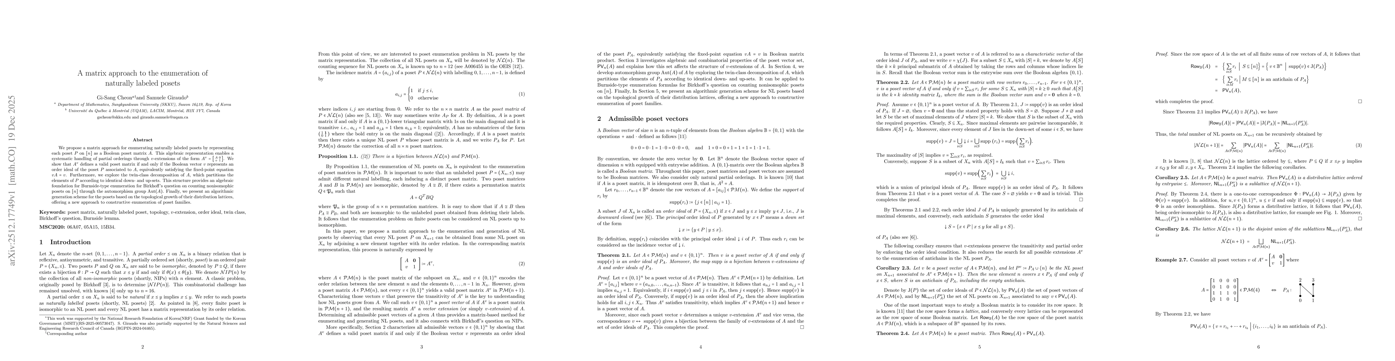 Thumbnail for A matrix approach to the enumeration of naturally labeled posets