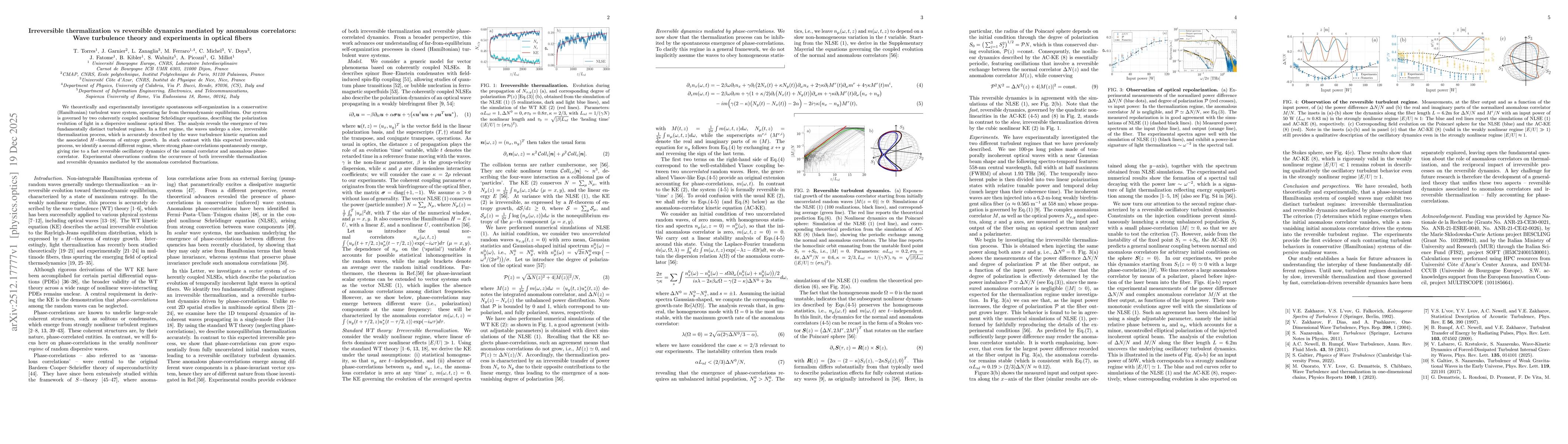 Thumbnail for Irreversible thermalization vs reversible dynamics mediated by anomalous correlators: Wave turbulence theory and experiments in optical fibers