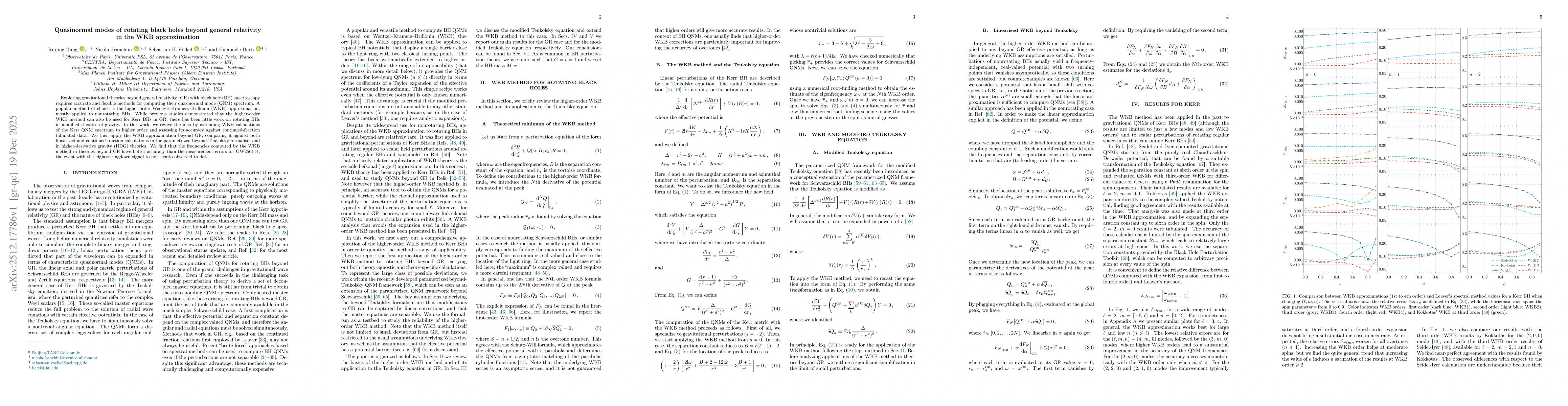 Thumbnail for Quasinormal modes of rotating black holes beyond general relativity in the WKB approximation