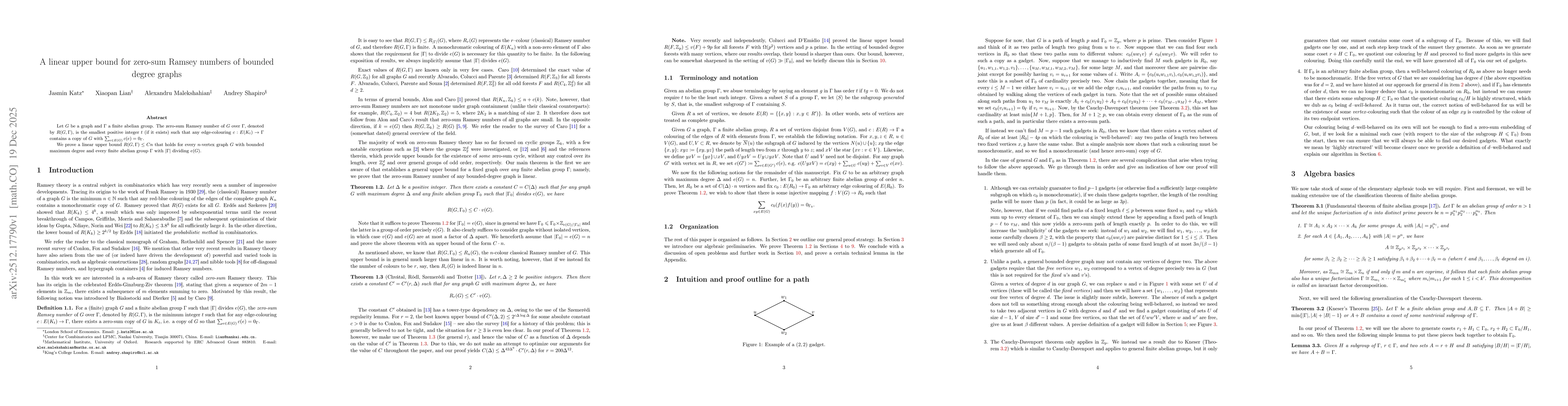 Thumbnail for A linear upper bound for zero-sum Ramsey numbers of bounded degree graphs