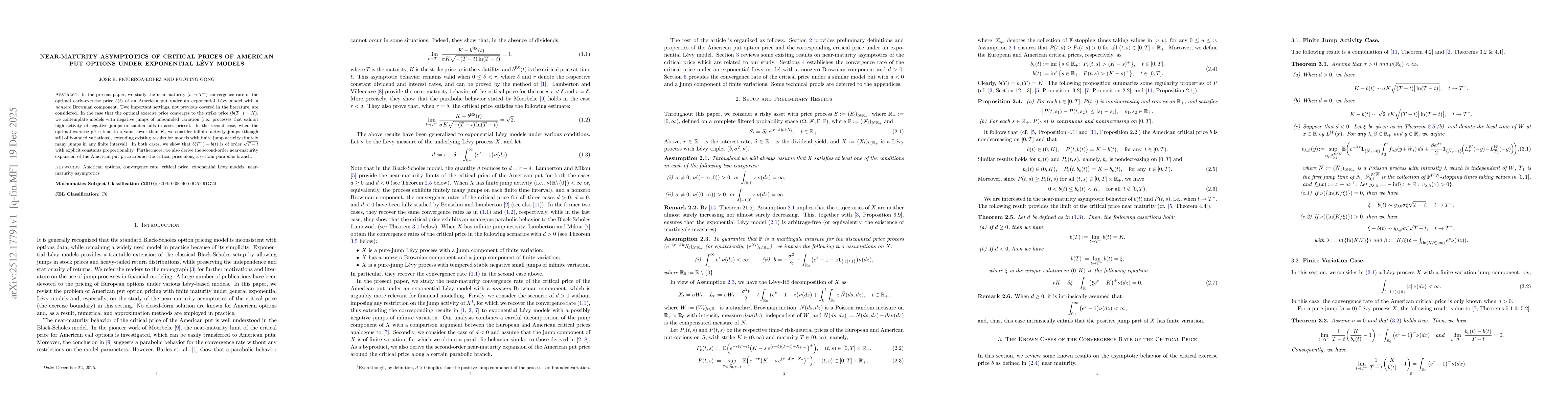 Thumbnail for Near-Maturity Asymptotics of Critical Prices of American Put Options under Exponential Lévy Models