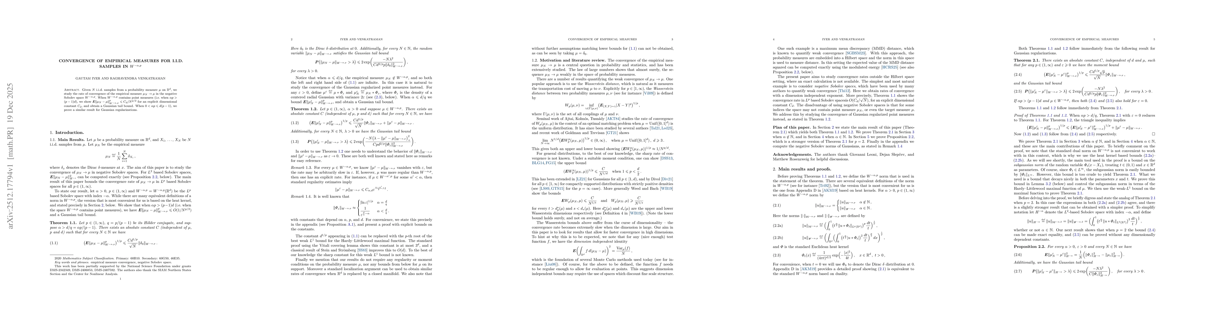 Thumbnail for Convergence of Empirical Measures for i.i.d. samples in $W^{-α, p}$