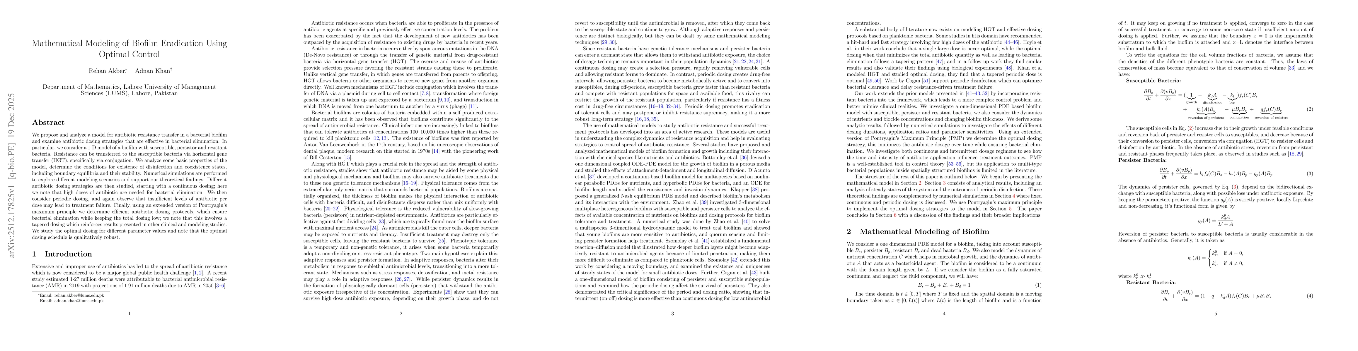 Thumbnail for Mathematical Modeling of Biofilm Eradication Using Optimal Control