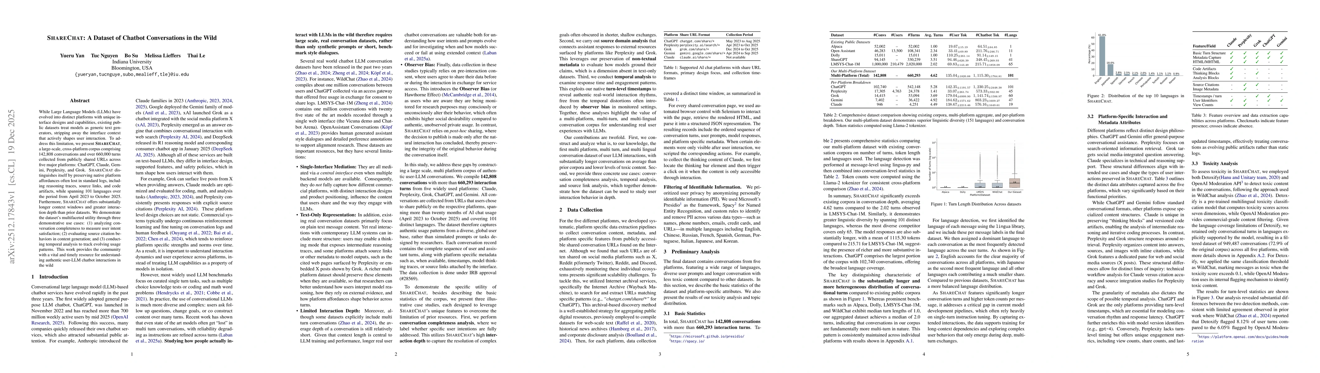 Thumbnail for ShareChat: A Dataset of Chatbot Conversations in the Wild