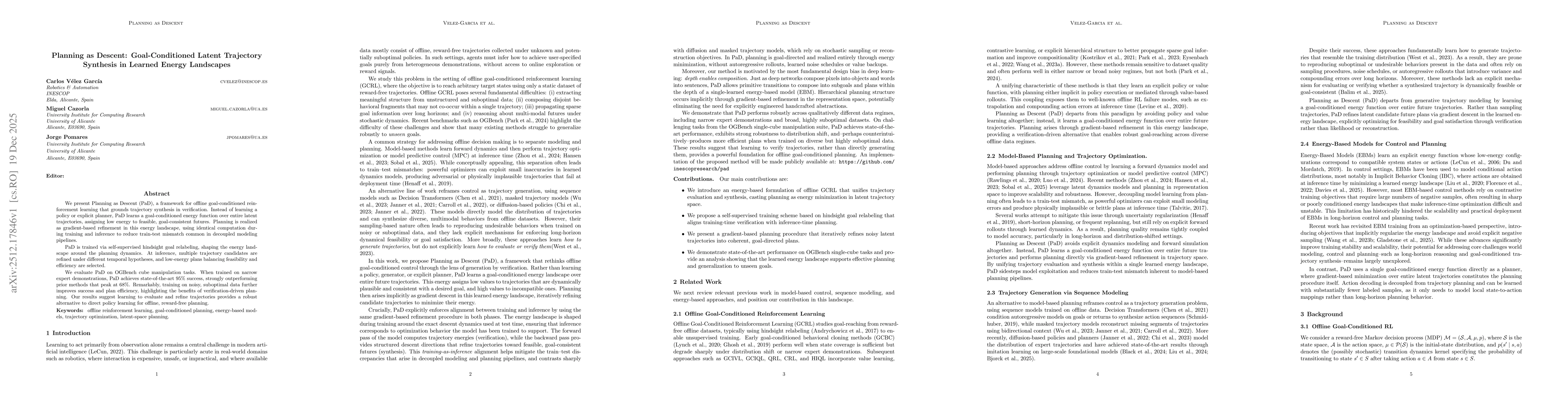 Thumbnail for Planning as Descent: Goal-Conditioned Latent Trajectory Synthesis in Learned Energy Landscapes
