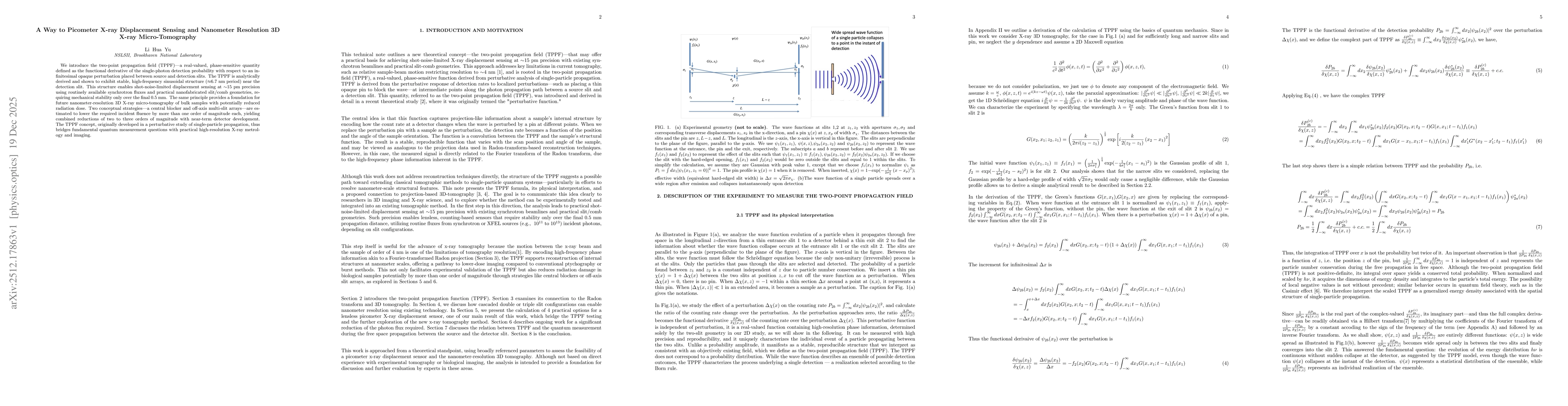 Thumbnail for A Concept of Two-Point Propagation Field of a Single Photon: A Way to Picometer X-ray Displacement Sensing and Nanometer Resolution 3D X-ray Micro-Tomography
