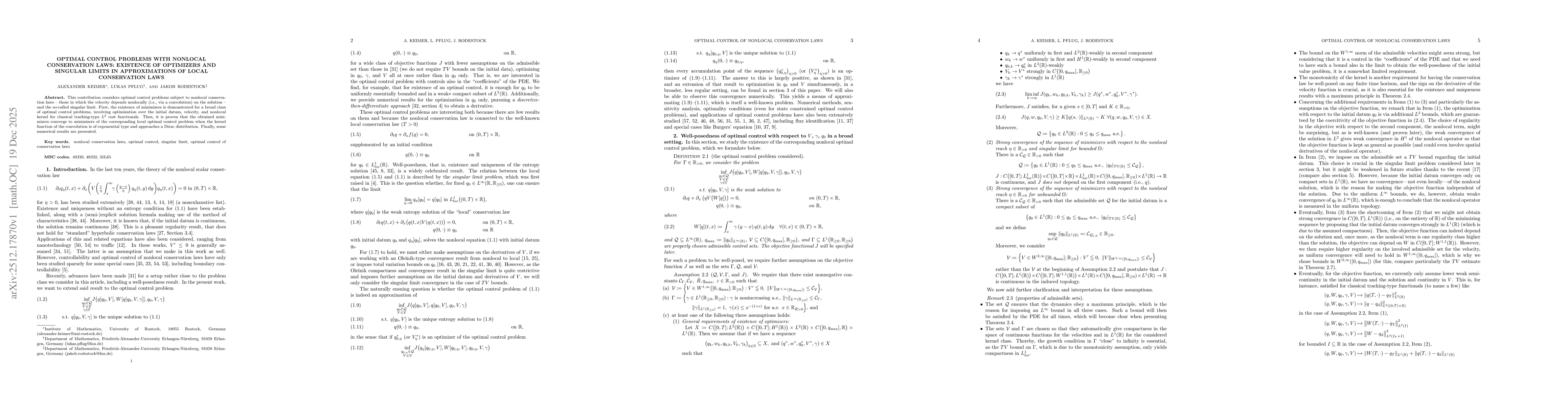 Thumbnail for Optimal Control Problems with Nonlocal Conservation Laws: Existence of Optimizers and Singular Limits in Approximations of Local Conservation Laws