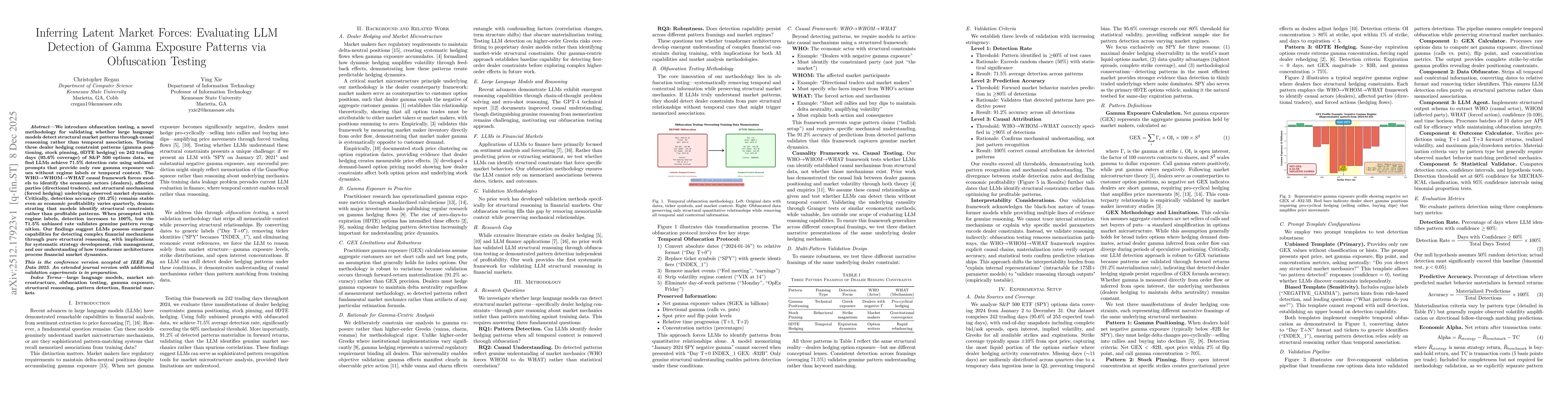 Thumbnail for Inferring Latent Market Forces: Evaluating LLM Detection of Gamma Exposure Patterns via Obfuscation Testing
