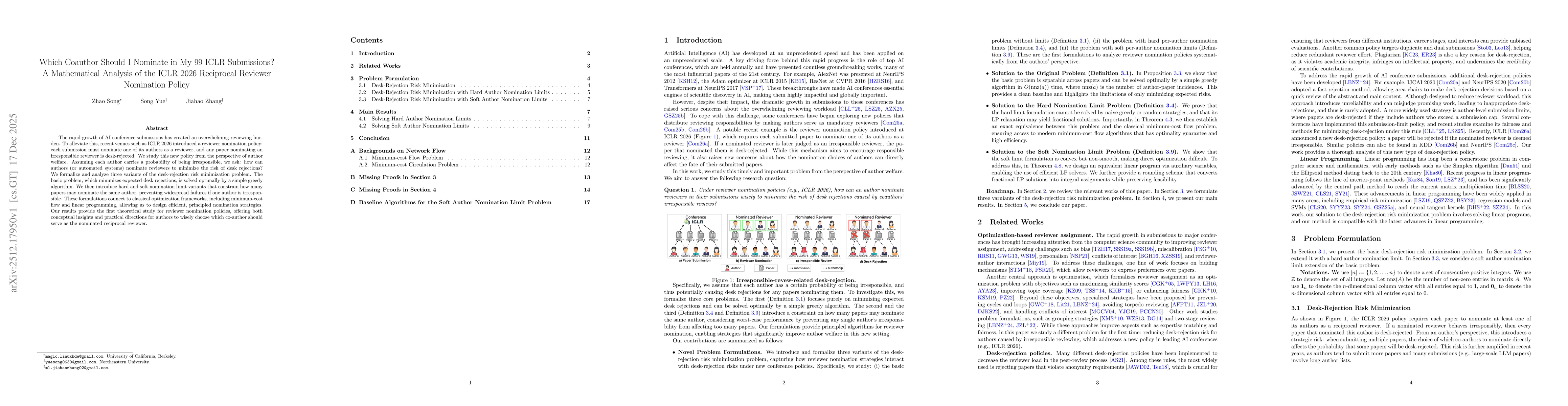 Thumbnail for Which Coauthor Should I Nominate in My 99 ICLR Submissions? A Mathematical Analysis of the ICLR 2026 Reciprocal Reviewer Nomination Policy