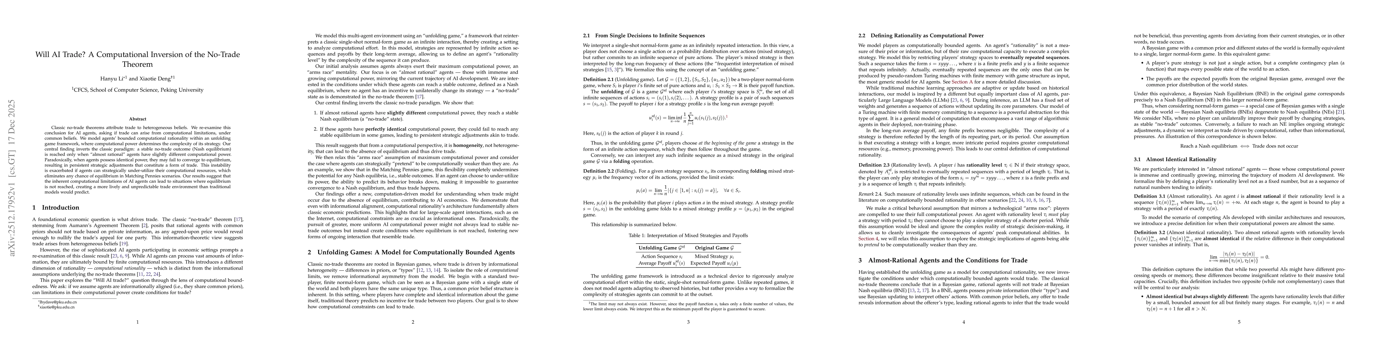 Thumbnail for Will AI Trade? A Computational Inversion of the No-Trade Theorem