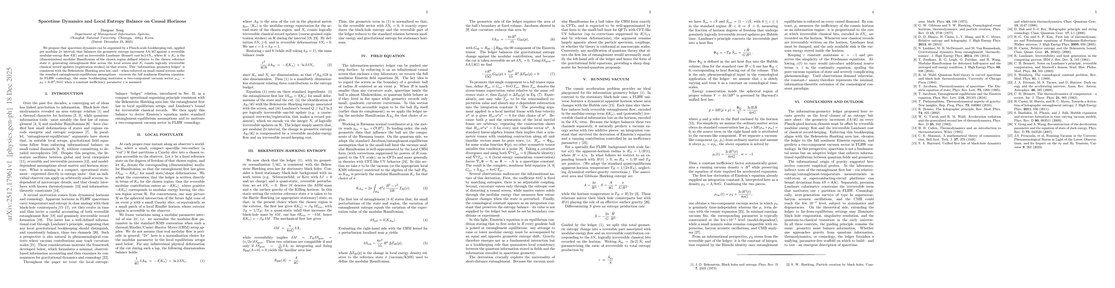 Thumbnail for Spacetime Dynamics and Local Entropy Balance on Causal Horizons