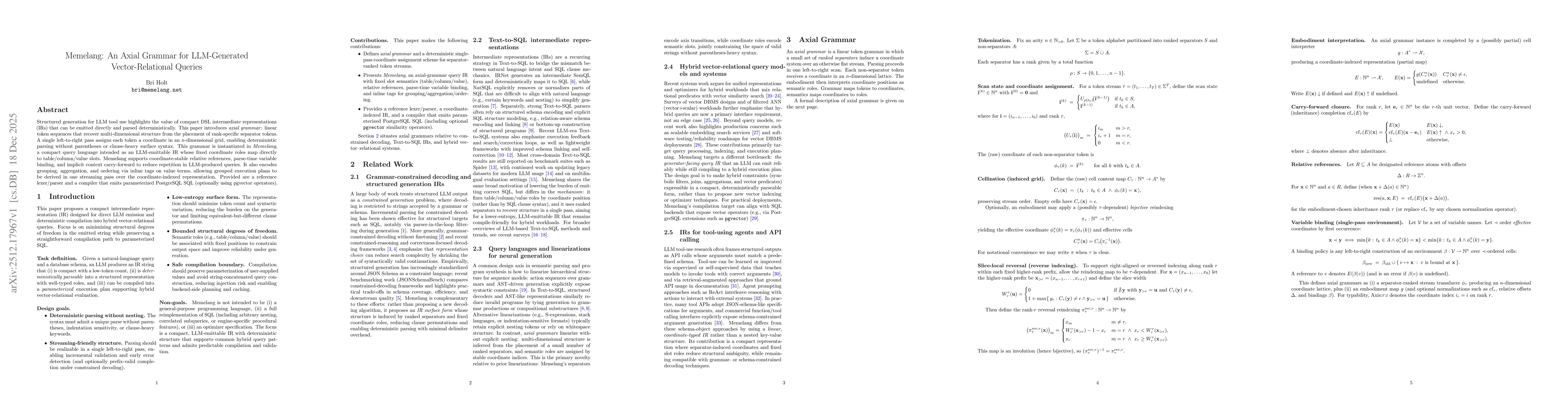 Thumbnail for Memelang: An Axial Grammar for LLM-Generated Vector-Relational Queries
