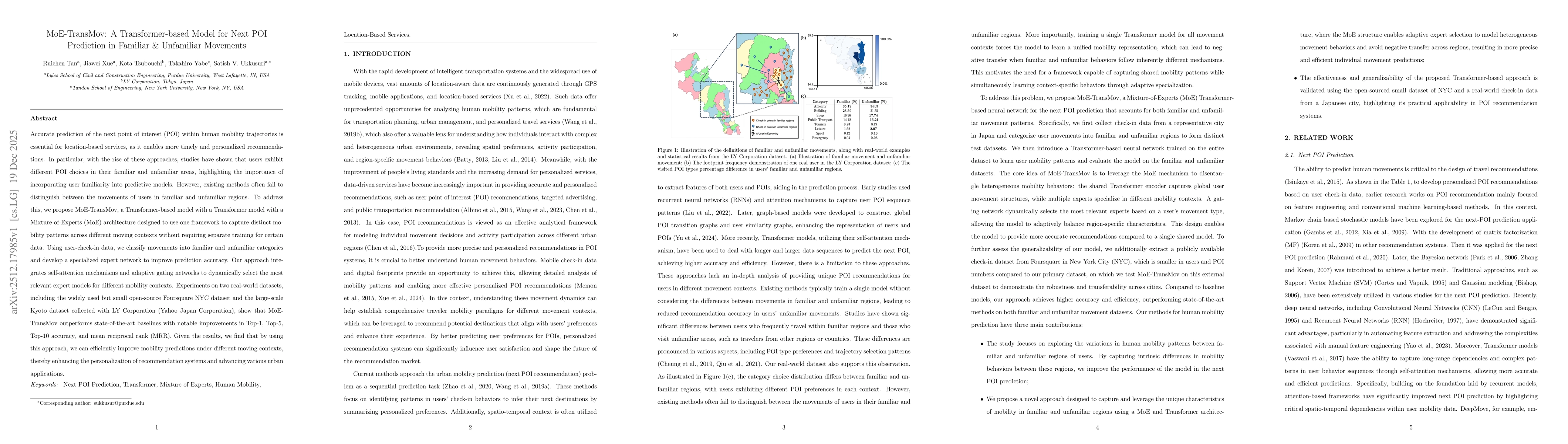 Thumbnail for MoE-TransMov: A Transformer-based Model for Next POI Prediction in Familiar & Unfamiliar Movements