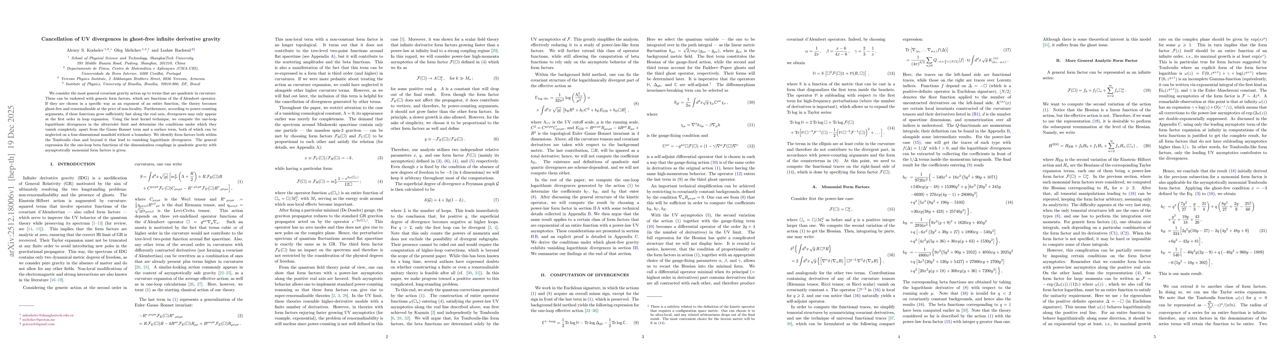 Thumbnail for Cancellation of UV divergences in ghost-free infinite derivative gravity
