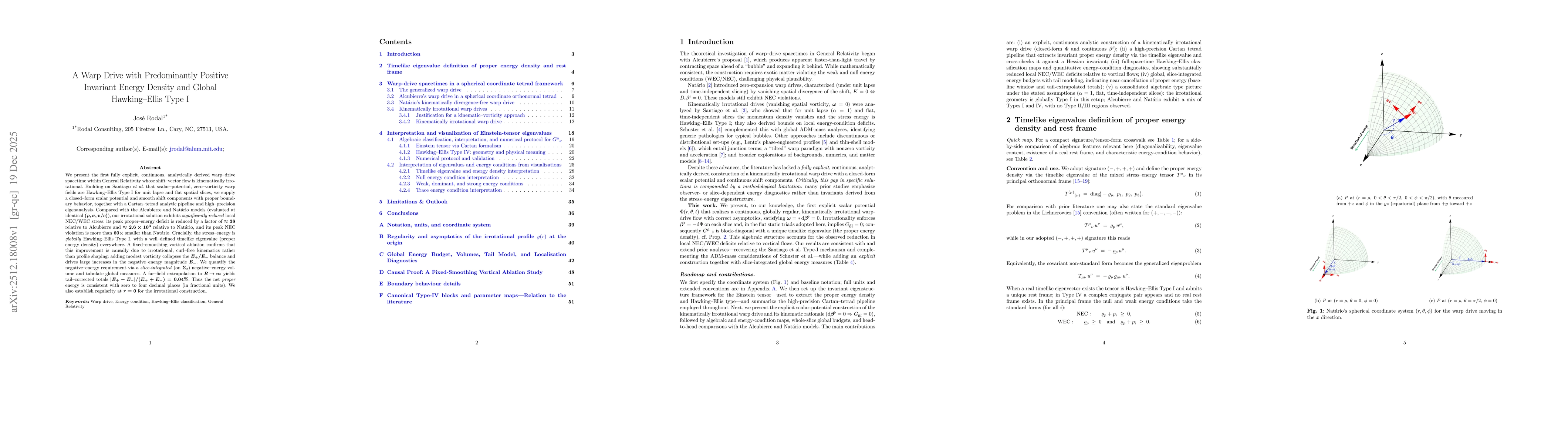 Thumbnail for A warp drive with predominantly positive invariant energy density and global Hawking-Ellis Type I