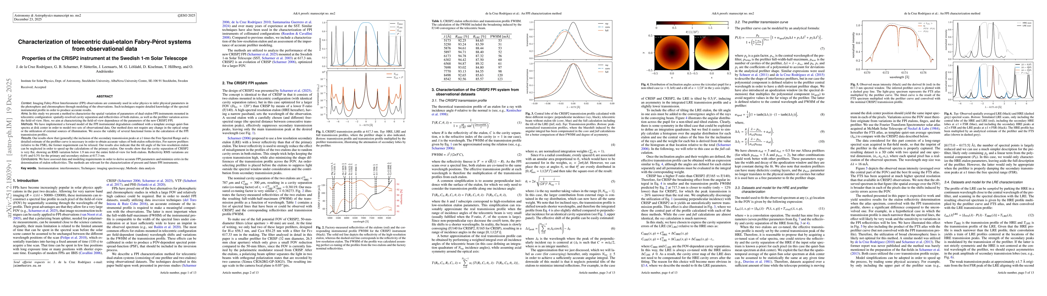 Thumbnail for Characterization of telecentric dual-etalon Fabry-Pérot systems from observational data. Properties of the CRISP2 instrument at the Swedish 1-m Solar Telescope