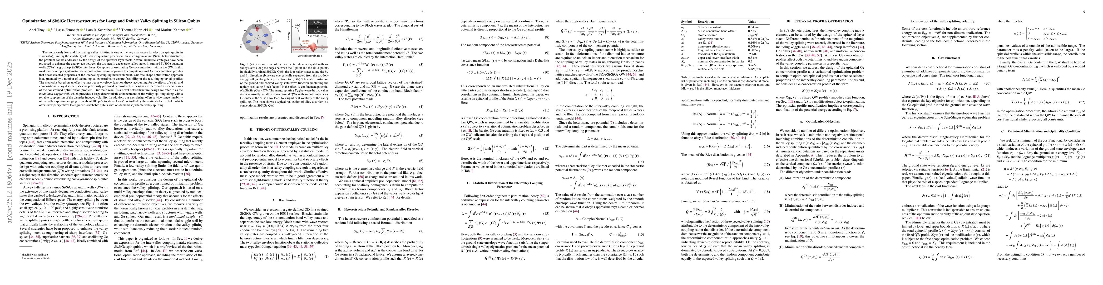 Thumbnail for Optimization of Si/SiGe Heterostructures for Large and Robust Valley Splitting in Silicon Qubits