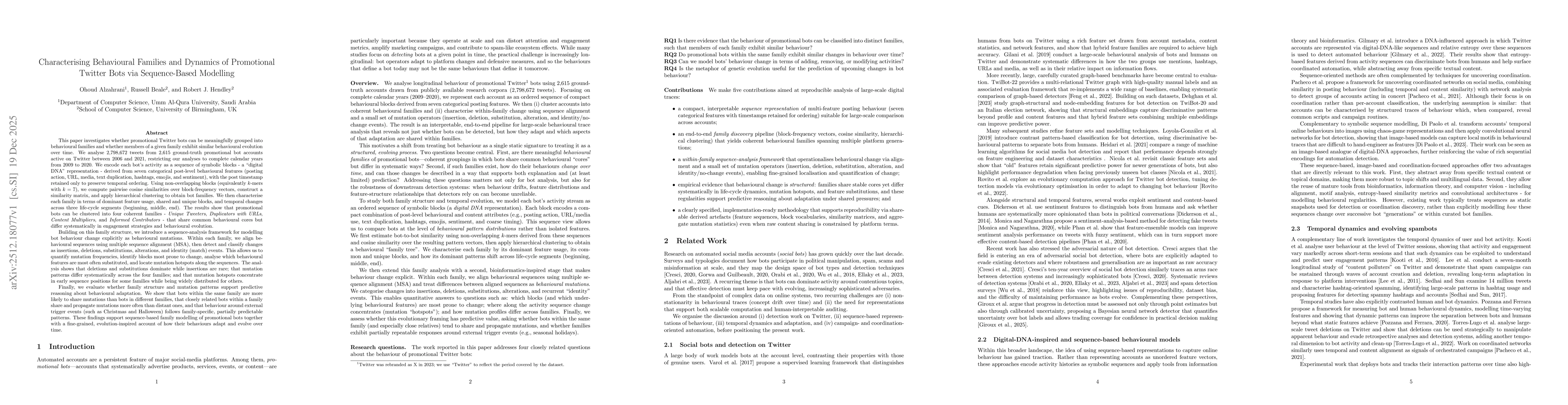 Thumbnail for Characterising Behavioural Families and Dynamics of Promotional Twitter Bots via Sequence-Based Modelling