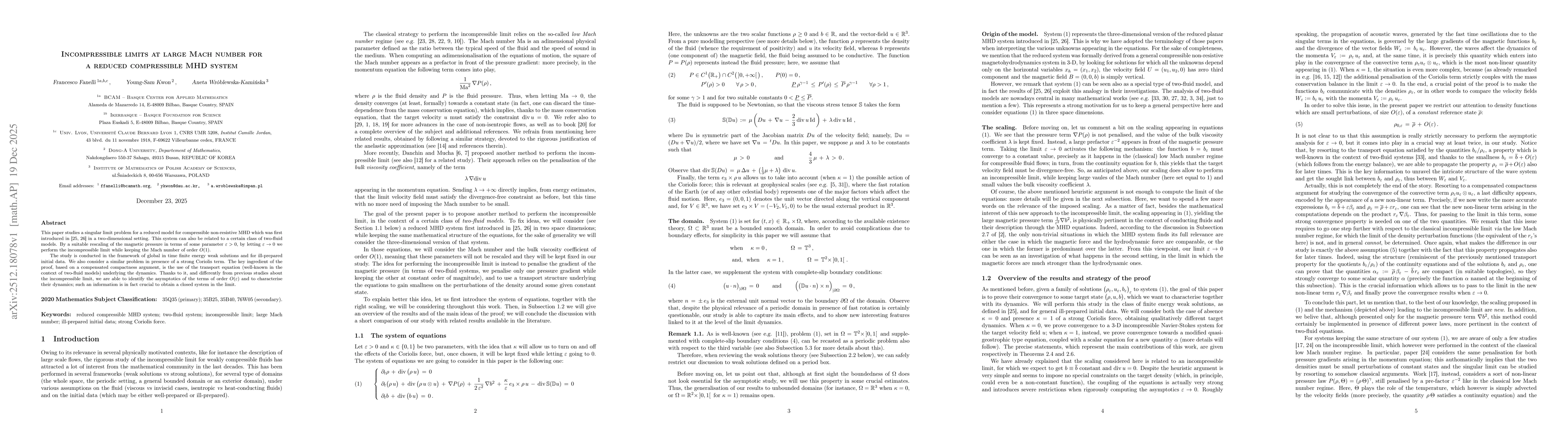 Thumbnail for Incompressible limits at large Mach number for a reduced compressible MHD system