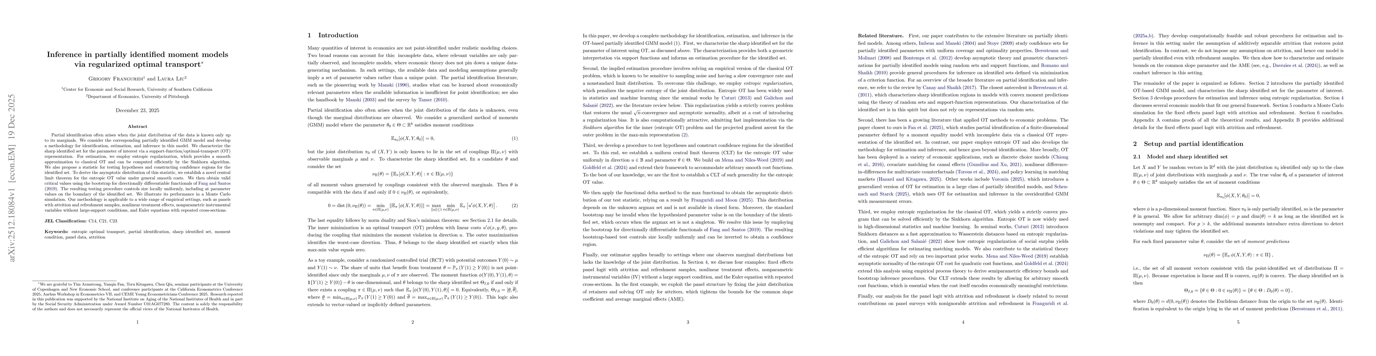 Thumbnail for Inference in partially identified moment models via regularized optimal transport