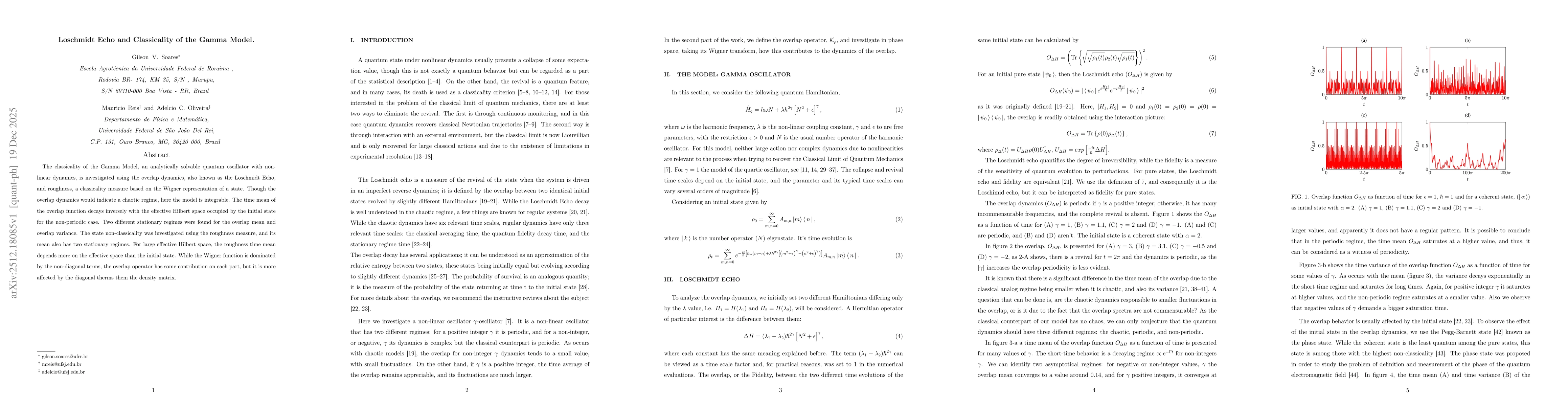 Thumbnail for Loschmidt Echo and Classicality of the Gamma Model