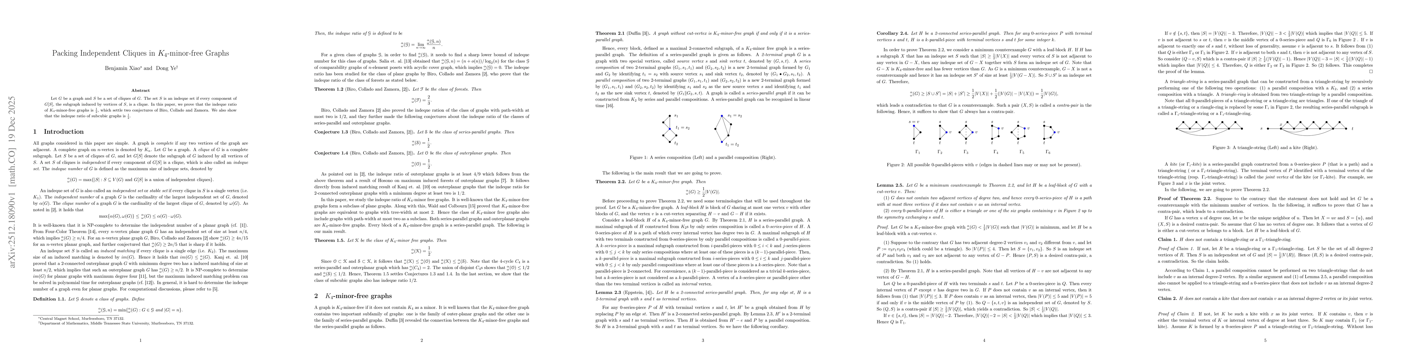 Thumbnail for Packing Independent Cliques in $K_4$-minor-free Graphs