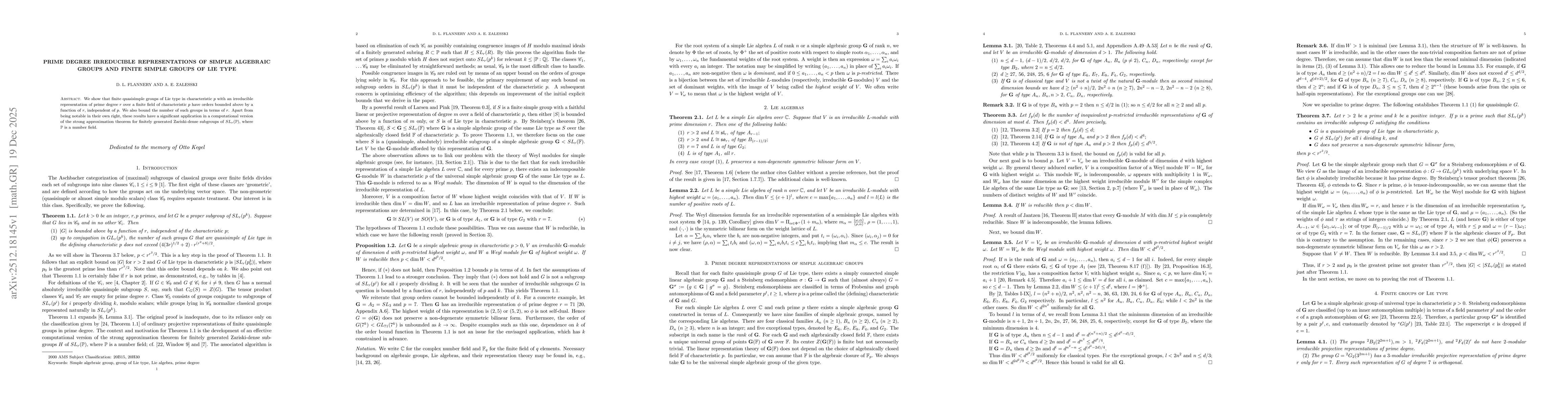 Thumbnail for Prime degree irreducible representations of simple algebraic groups and finite simple groups of Lie type