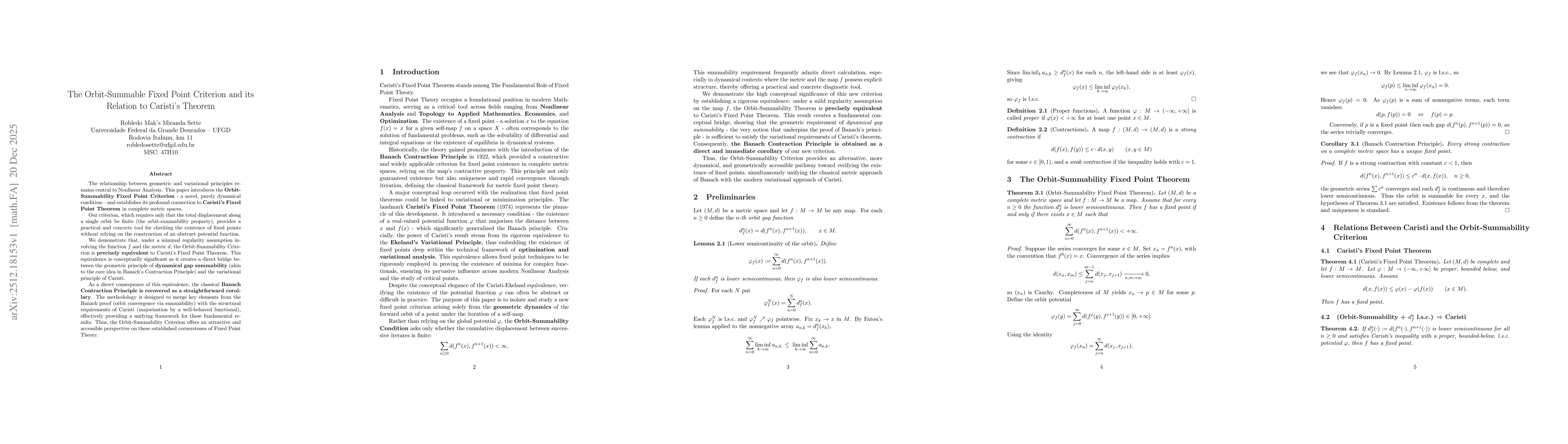 Thumbnail for The Orbit-Summable Fixed Point Criterion and its Relation to Caristi's Theorem