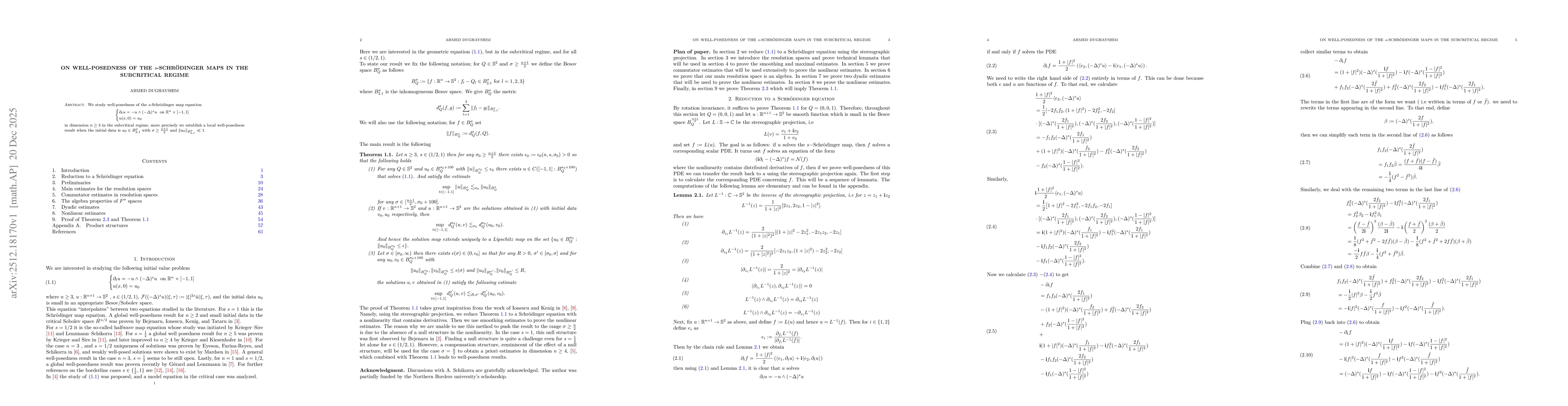 Thumbnail for On well-posedness of the s-Schrödinger maps in the subcritical regime