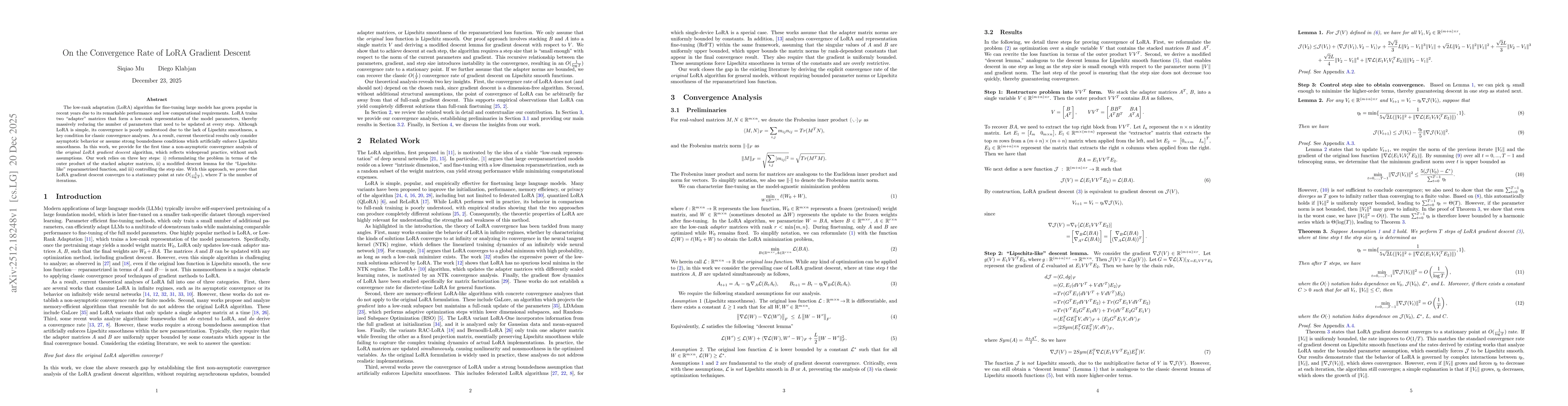 Thumbnail for On the Convergence Rate of LoRA Gradient Descent