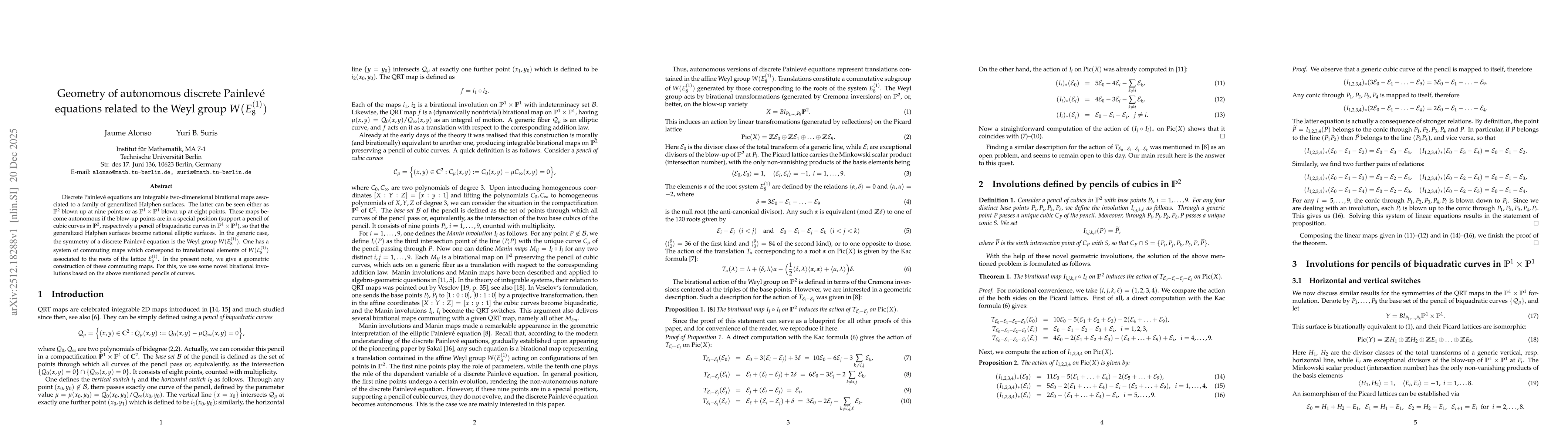 Thumbnail for Geometry of autonomous discrete Painlevé equations related to the Weyl group $W(E_8^{(1)})$
