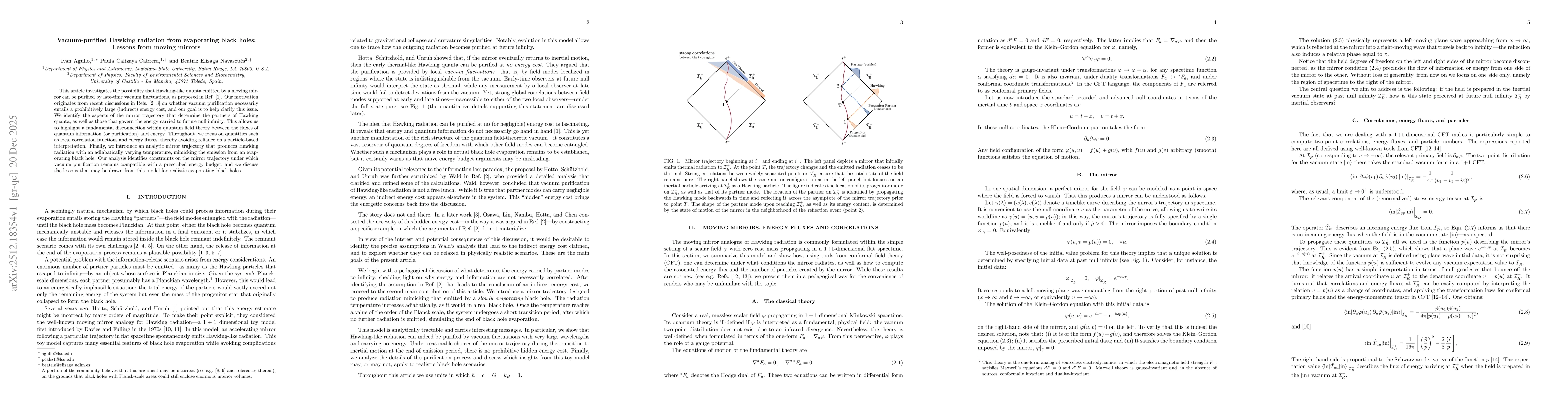 Thumbnail for Vacuum-purified Hawking radiation from evaporating black holes: Lessons from moving mirrors