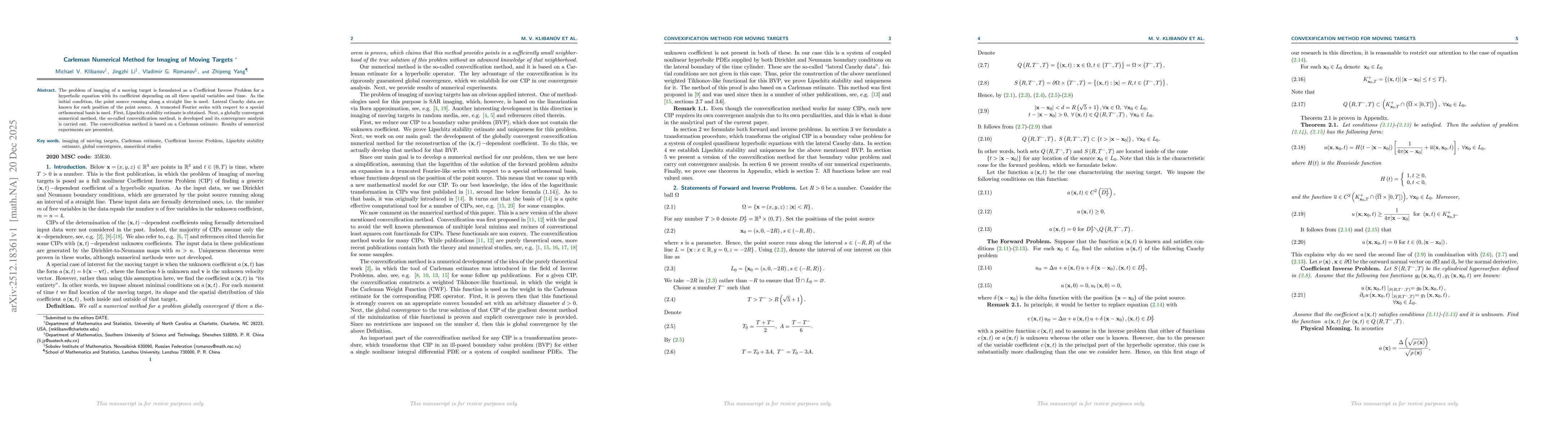 Thumbnail for Convexification Numerical Method for Imaging of Moving Targets