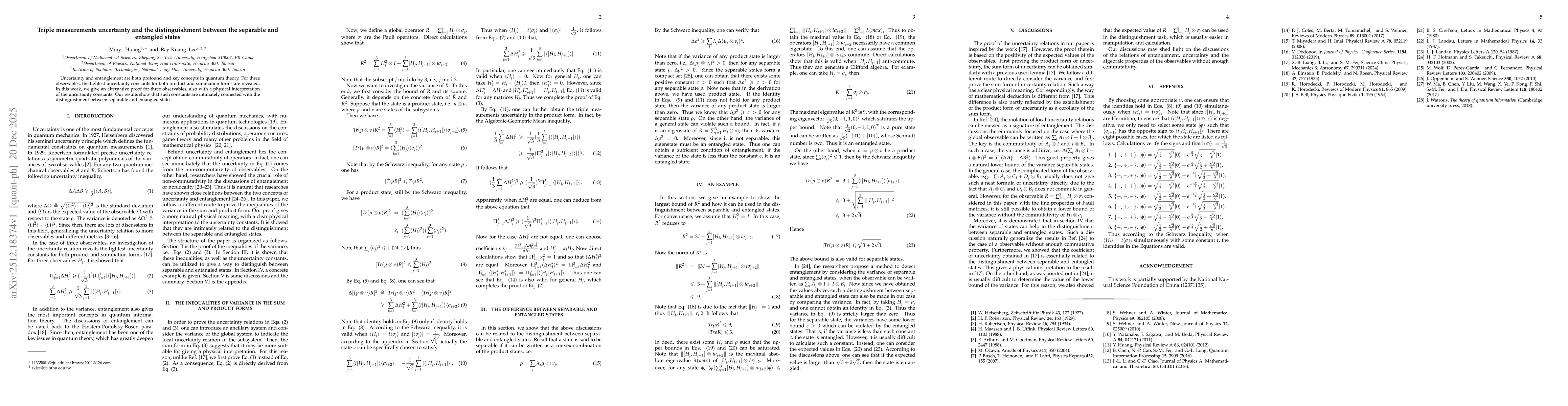 Thumbnail for Triple measurements uncertainty and the distinguishment between the separable and entangled states