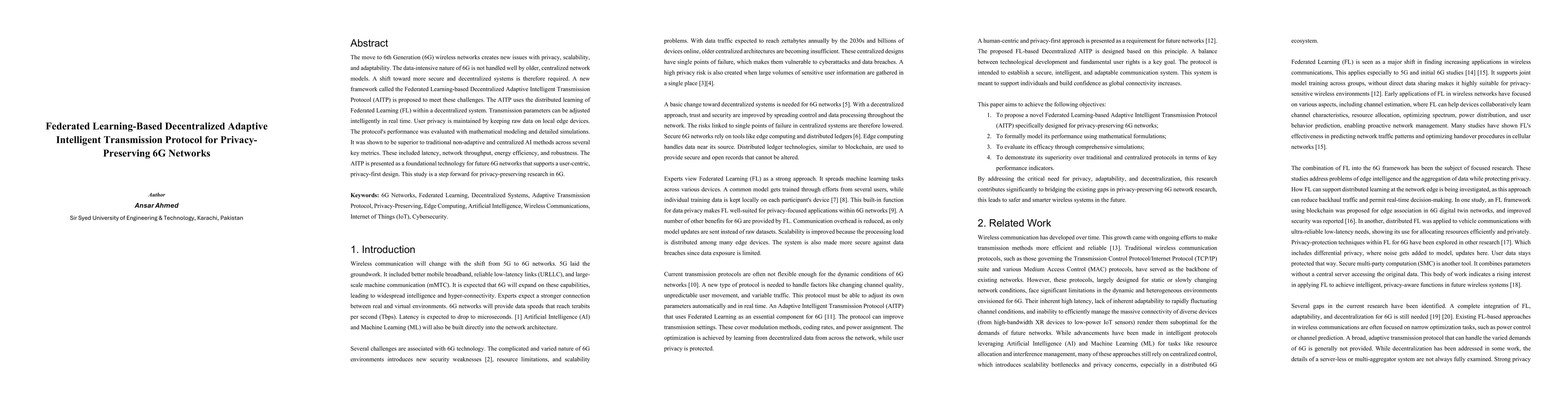 Thumbnail for Federated Learning Based Decentralized Adaptive Intelligent Transmission Protocol for Privacy Preserving 6G Networks