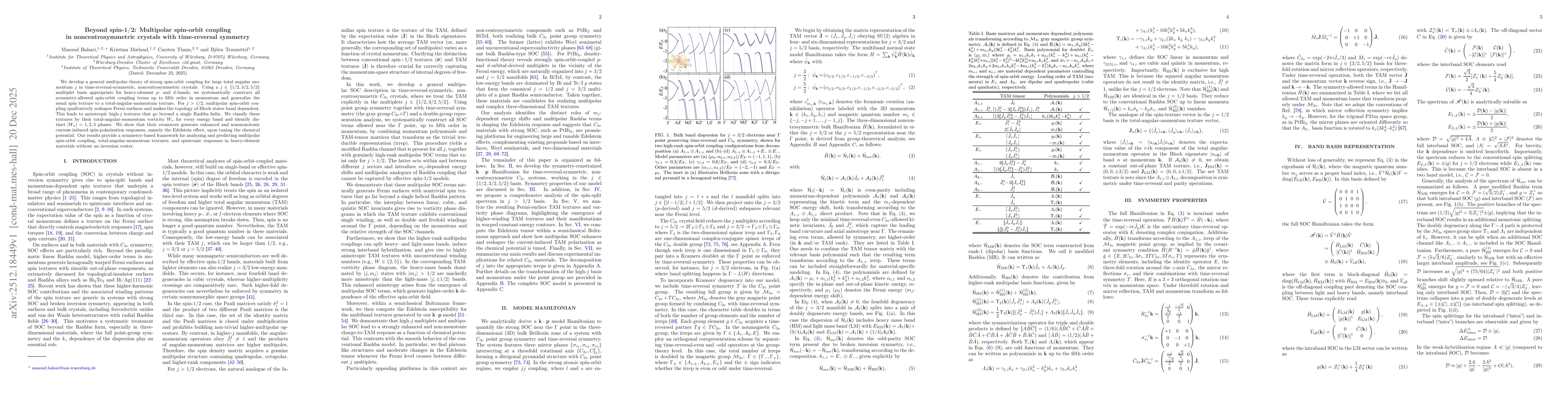 Thumbnail for Beyond spin-1/2: Multipolar spin-orbit coupling in noncentrosymmetric crystals with time-reversal symmetry