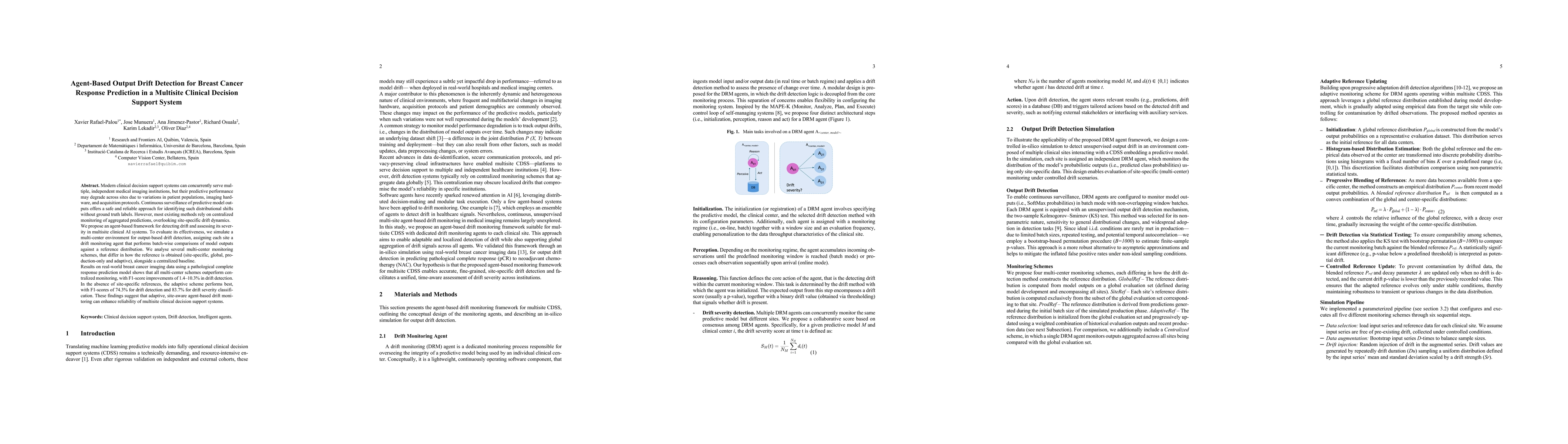 Thumbnail for Agent-Based Output Drift Detection for Breast Cancer Response Prediction in a Multisite Clinical Decision Support System