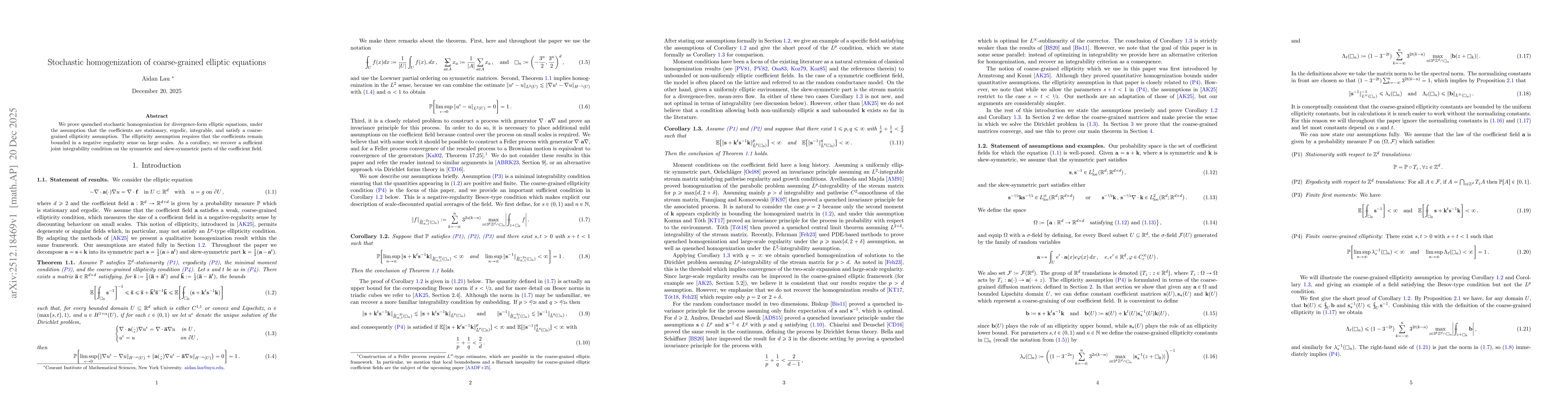 Thumbnail for Stochastic homogenization of coarse-grained elliptic equations