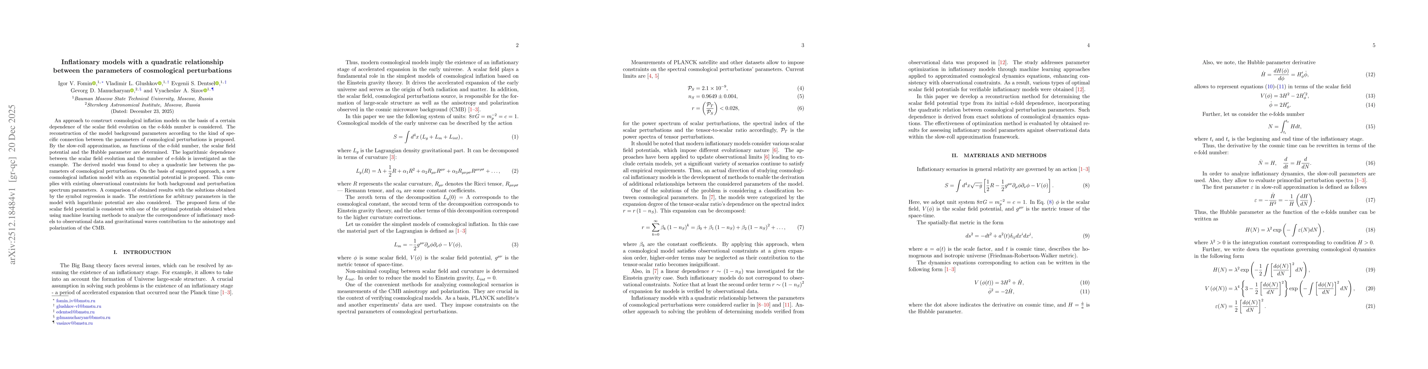 Thumbnail for Inflationary models with a quadratic relationship between the parameters of cosmological perturbations