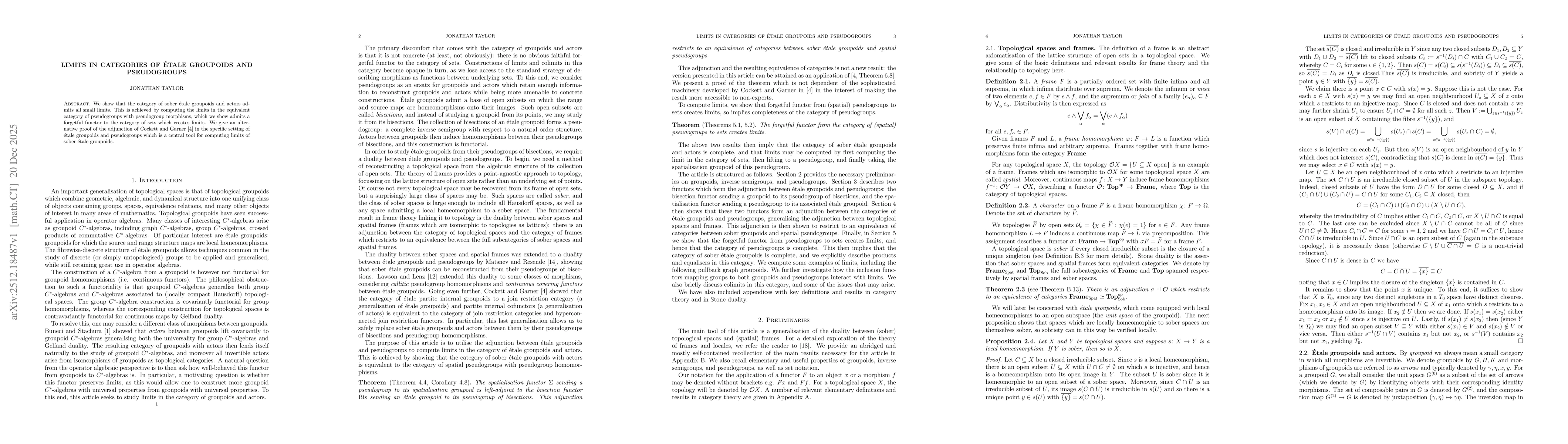 Thumbnail for Limits in categories of étale groupoids and pseudogroups