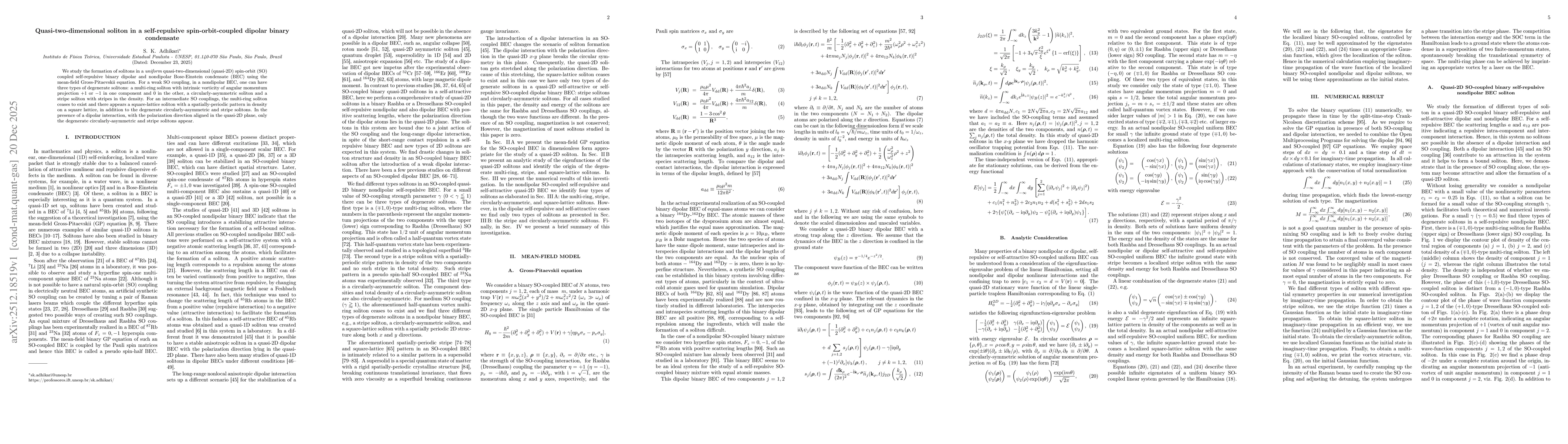 Thumbnail for Quasi-two-dimensional soliton in a self-repulsive spin-orbit-coupled dipolar binary condensate