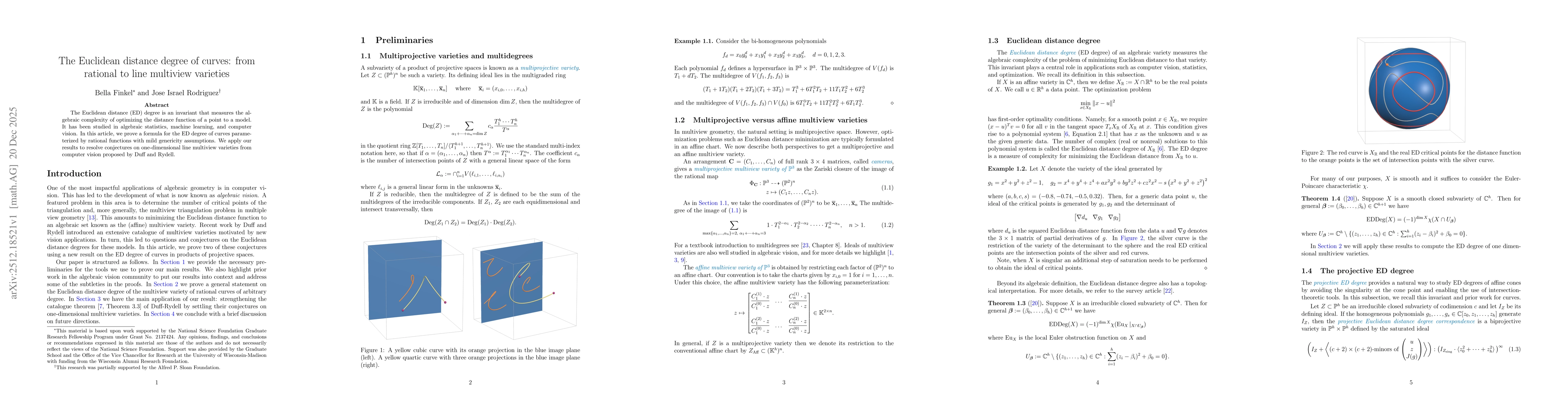 Thumbnail for The Euclidean distance degree of curves: from rational to line multiview varieties