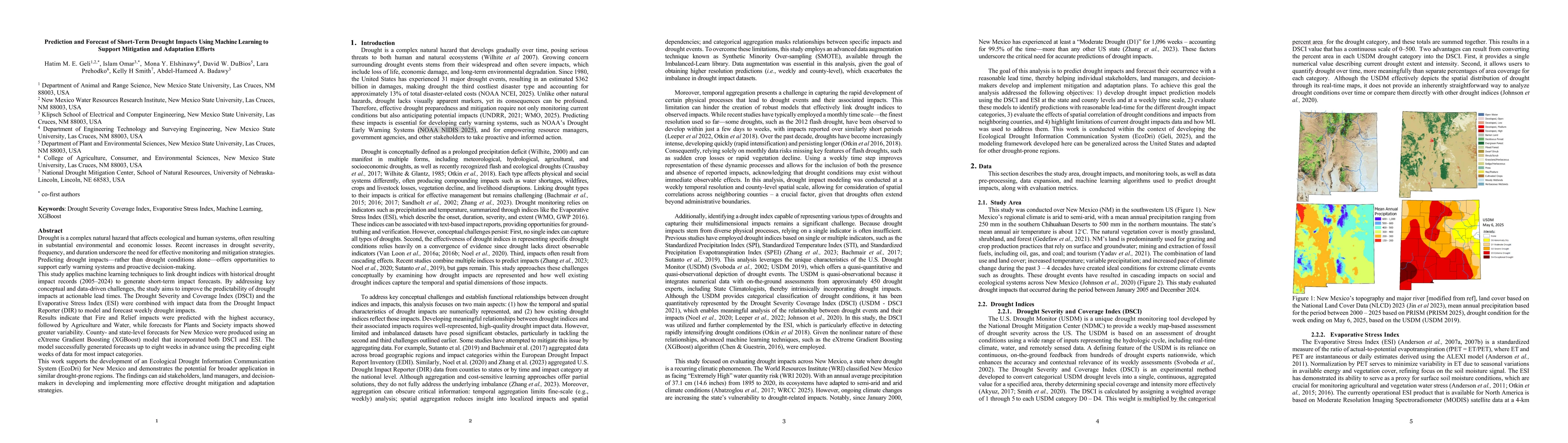 Thumbnail for Prediction and Forecast of Short-Term Drought Impacts Using Machine Learning to Support Mitigation and Adaptation Efforts